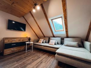 TV a/nebo společenská místnost v ubytování Apartments Mala Korita Soče