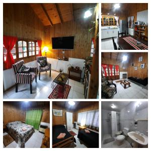 un collage de cuatro fotos de una sala de estar en Cabaña Ayelen en Esquel
