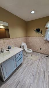 a bathroom with a sink and a toilet in it at Legend Rock Lodge in South Kingstown