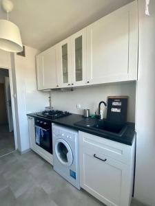 a kitchen with a washing machine and a sink at Apartament Długie Ogrody 54 in Gdańsk