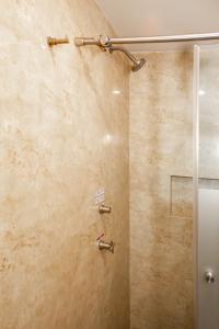 a shower in a bathroom with a glass door at La Casa Azul (Zona de Hospitales) in Mexico City +21 photos