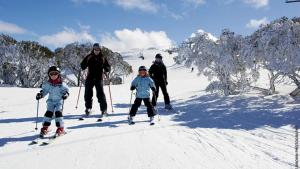 a group of people on skis in the snow at Rainbow B in Falls Creek