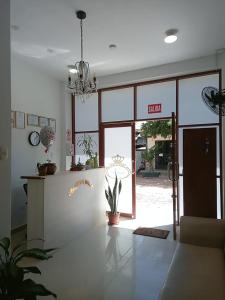 a lobby with a large glass door with a potted plant at Majestic Mical in Yurimaguas