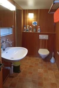 a bathroom with a white sink and a toilet at Chalet Varga in Hasliberg