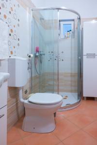 a bathroom with a toilet and a shower at Four Hills Apartment in Žrnovnica