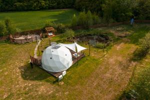 an aerial view of a tent in a field at Glamping Kaszuby in Pomysk Wielki