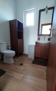 a bathroom with a toilet and a sink and a mirror at Ilios - country house in Kalamaki +32 photos
