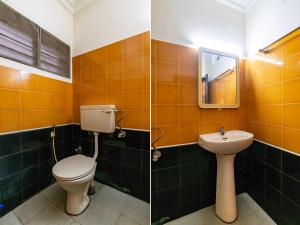 2 fotos de un baño con aseo y lavabo en Hotel Archana Inn, en Kochi