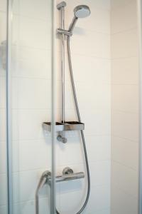 a shower with a shower head in a bathroom at Under The Pine in Engure