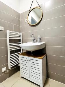een badkamer met een wastafel en een spiegel bij Zen et détente in Roanne