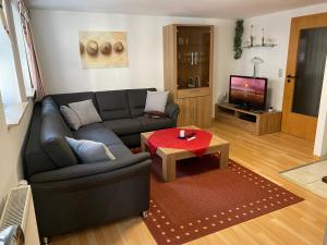 - un salon avec un canapé et une table basse dans l'établissement Apartment Häuserstraße 15, à Northeim