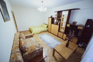 a living room with a couch and a table at Apartament Slănic Prahova in Slănic +42 photos