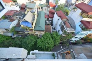 an overhead view of a city with houses and trees at Blue Hanoi Inn Hotel in Hanoi