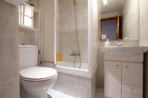 ein Bad mit einem WC, einem Waschbecken und einer Dusche in der Unterkunft Acogedor piso de 6 camas in Salamanca