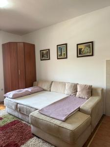 a couch sitting in a living room next to at Bella Apartman in Podgorica