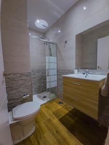 a bathroom with a toilet and a shower and a sink at Sky Puerto in Puerto del Rosario