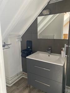 ein Badezimmer mit Waschbecken und Spiegel in der Unterkunft Les Loges du Théâtre Monsigny, Centre-ville in Boulogne-sur-Mer + 18 Fotos