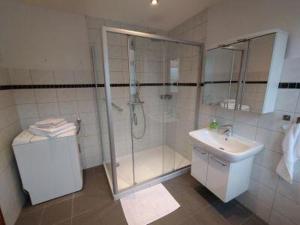 W łazience znajduje się prysznic i umywalka. w obiekcie Wachholz, Ferienwohnung w mieście Celle