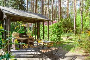 een tuinhuisje met een tafel en stoelen in een tuin bij Masuria Warsaw Family in Topolina