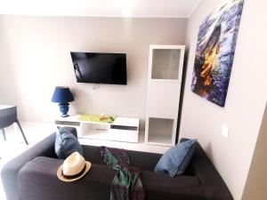 a living room with a couch and a flat screen tv at New apartment Alcala 1 room & FREE WIFI in Alcalá