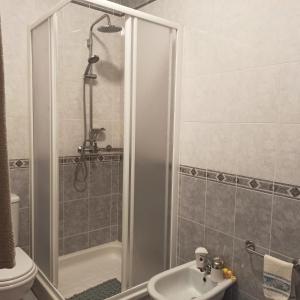 a bathroom with a shower and a sink at Casa do Espinheiro in São Mamede