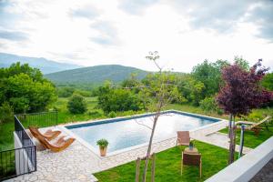 a swimming pool with a view of a mountain at Villa Vita in Trilj
