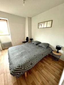 een slaapkamer met een groot bed en een houten vloer bij Grand appartement, calme, proche centre-ville in Pau