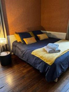 een slaapkamer met 2 bedden en handdoeken bij #Le Vasco - Grand F2 avec Terrasse - Hyper Centre in Brive-la-Gaillarde
