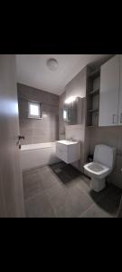 a bathroom with a toilet and a sink and a tub at Happy Rental Apartments 1 in Craiova