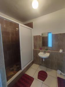 une salle de bain avec douche et lavabo dans l'établissement Darna surf, à Agadir