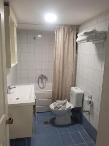 a bathroom with a toilet and a sink and a shower at Bristol Apartments in Kos