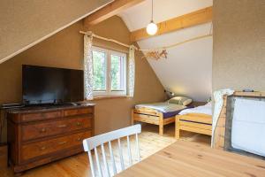Ferienhaus "Am Wegesrand" : غرفة مع غرفة نوم مع تلفزيون وخزانة