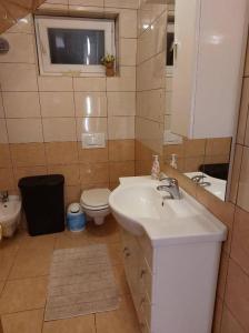 een badkamer met een wastafel en een toilet bij Anđelka in Kaštela
