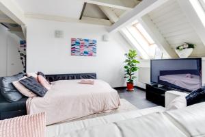 Posteľ alebo postele v izbe v ubytovaní Spacious stylish attic in the heart of the center - Karlovo