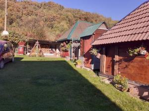 un patio con una casa y una casa con césped en Pantića avlija - Ethno household en Požega