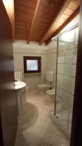 y baño con aseo y ducha acristalada. en Il Fante di Picche, en Verolanuova