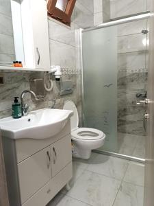 a bathroom with a toilet and a sink and a shower at Pelitpark Apart in Pelitli