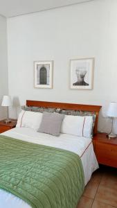 1 dormitorio con 1 cama grande con manta verde en Portrait Home, en Cuenca
