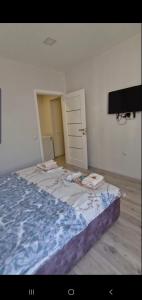 a bedroom with a bed and a tv on a wall at Apartments - Viva Ukraine in Uzhhorod +7 photos