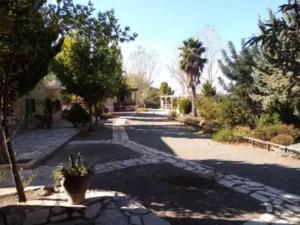 una calle vacía con árboles y una casa en Akros Oreon Lapatho studio, en Káto Sími