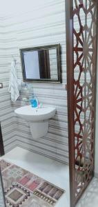 uma casa de banho com um lavatório e um espelho em شقه فندقيه.Apartment,Petra em Wadi Musa