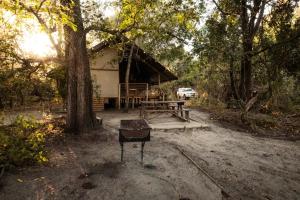 - un barbecue en face d'une cabane dans les bois dans l'établissement Phazama Farm, à Maun