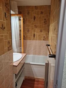 uma casa de banho com uma banheira e um lavatório em Appartement 6/8 couchages La Foux d'Allos em La Foux