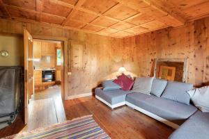 a living room with a couch and a tv at Dolce Casa vicino a Bormio in SantʼAntonio