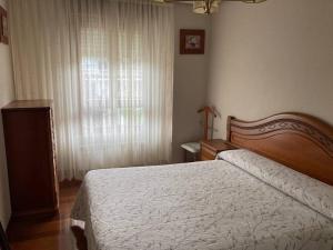 sypialnia z dużym łóżkiem i oknem w obiekcie Bella Vista w mieście Ramales de la Victoria