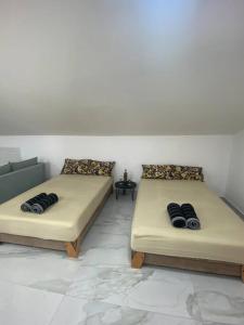 two beds sitting next to each other in a room at Levi’s room’s in Eilat