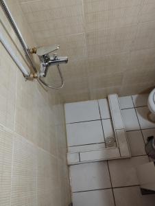 a bathroom with a shower with a toilet in it at MYRTOS ROOMS in Paralia Katerinis