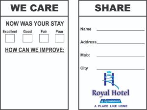 Certifikát, hodnocení, plakát nebo jiný dokument vystavený v ubytování Royal Hotel