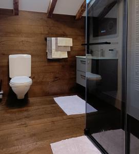 a bathroom with a toilet and a sink at Cassandre in Erde