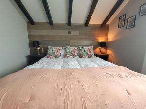 a bedroom with a large bed with pillows at Cassandre in Erde